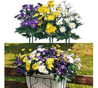 QIANYUN Fiori artificiali all'aperto resistenti ai raggi UV Pensieri artificiali finto fiore di plastica sciolto falsi piante all'aperto (6, margherite) 23x23x35cm