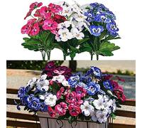 QIANYUN Fiori artificiali all'aperto resistenti ai raggi UV Pensieri artificiali finto fiore di plastica sciolto falsi piante all'aperto (6, rosa blu blu) 23x23x35cm
