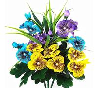 QIANYUN Fiori Artificiali Esterni Resistente ai raggi UV Pensieri Artificiali Falso Fiore di Plastica Fausto Piante All'aperto (12, Bianco Blu Giallo Viola)