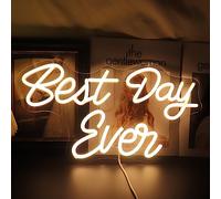 QiaoFei Led Best Day Ever Neon Sign Word/Letters USB Powered with Dimmer Switch Neon Lights for Room Home Bar Art Wall Decor Party Window Living Room Decor Wedding Wall Hanging Decoration (Warm white)