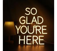 QiaoFei Targa al neon con scritta "So Glad You Are Here", rosa parola/lettere, luci al neon alimentate tramite USB, per bar, caffetteria, casa, arte, decorazione da parete, compleanno, matrimonio
