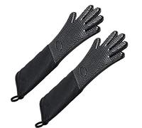 Qiaohome Guanto da forno professionale extra lungo in silicone, resistente al calore, con interno in cotone per cucina, barbecue, cottura al forno, grill, nero