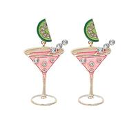 QIAOLEHUI Martini Orecchini da donna anguria bicchiere di vino cristallo scintillante bottiglia di vino orecchini pendenti strass gioielli Natale, Large, Metallo, Nessuna pietra preziosa