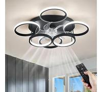 Qiaomao Ventilatore da Soffitto Nero 65cm, 75W Dimmerabile Lampadario Con Telecomando APP, 6 Marce Plafoniera per Camera da Letto e Soggiorno