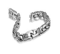 Qiaonitu Braccialetto da uomo in acciaio inox con ciondoli da 19 a 22 cm, stile vintage, totem, cubani, gioielli color argento e nero, 11 mm, 8.26 inches, Acciaio inossidabile, Nessuna pietra preziosa