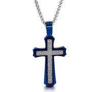 Qiaonitu Collana da uomo e da donna, in acciaio inossidabile 316L, con ciondolo a forma di Gesù Cristo, oro / nero / blu perla (blu nero)