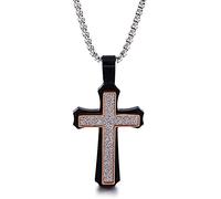 Qiaonitu Collana da uomo e da donna, in acciaio inossidabile 316L, con ciondolo a forma di Gesù Cristo, oro / nero / blu perla (oro nero)