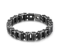 Qiaonitu Gioielli 11 mm/13 mm Pesanti Uomini Bike Bracciali Vintage Spazzola Nero Acciaio Inox Moto Bicicletta Biker Bracciale 19 - 22,9 cm, Acciaio