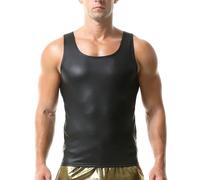 QiaTi Gilet da Uomo in Similpelle Nero da Uomo Top Senza Maniche con Scollo a V Slim Fit per Rave Uomini, 5#nero, M