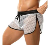 QiaTi Pantaloncini in maglia da uomo vedere attraverso biancheria intima traspirante Fishnet Rave Shorts per gli uomini, bianco, M