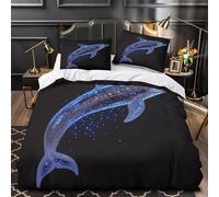 QIAVXZIP Arte digitale dei delfini Impressione 3D 3 pz coperteletto Stile marino blu brillante fodera per edredone microfibra traspirante zip per bambini ragazze adulti Double（200x200cm）