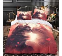 QIAVXZIP Bacio di un gattino carino Impressione 3D 3 pz fodera per edredone coperteletto microfibra ipoallergenica traspirante per adolescenti uomini adulti Super king（260x220cm）
