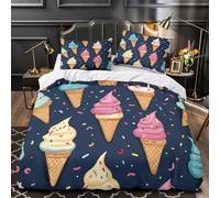 QIAVXZIP coni gelato Impressione 3D 3 pz coperteletto Disegno a spruzzi colorati fodera per edredone microfibra ipoallergenica traspirante per adolescenti uomini adulti Double（200x200cm）