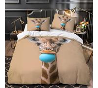 QIAVXZIP Giraffa che soffia palla Impressione 3D 3 pz coperteletto Stile giocoso con animali selvatici cover piumone microfibra morbida traspirante per ragazzi adolescenti donne Single (135x200cm)