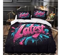 QIAVXZIP GraffitiStyleText Impressione 3D 3 pz coperteletto Lettering al neon vibrante cover piumone microfibra traspirante antiacari per ragazzi uomini adulti King（220x240cm）