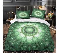 QIAVXZIP GreenMandalaArt Impressione 3D 3 pz coperteletto AbstractFractalDesign fodera per edredone microfibra ipoallergenica traspirante per ragazzi ragazze uomini King（220x240cm）