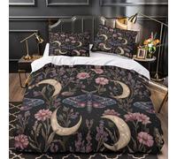 QIAVXZIP MoonlightFlora Impressione 3D 3 pz coperteletto BotanicalFantasyStyle cover piumone microfibra morbida antiacari per ragazze donne adulti Double（200x200cm）