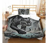 QIAVXZIP Motivo 3D Black Panther Stalking Night 2 Pezzi Set Lenzuola Letto Animal in Microfibra Leggero E Traspirante Ipoallergenica Chiusura A Cerniera Facile Da Pulire Single（135x200cm）