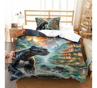 QIAVXZIP Motivo 3D Black Panther Stalking Night 2 Pezzi Set Lenzuola Letto Animal in Microfibra Morbido E Accogliente Ipoallergenica Chiusura A Cerniera Lavabile in Lavatrice Single（135x200cm）