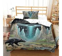 QIAVXZIP Motivo 3D Black Panther Stalking Night 2 Pezzi Set Lenzuola Letto Animal in Microfibra Morbido E Accogliente Con 2 Federe Con Cerniera Facile Da Pulire Single（135x200cm）