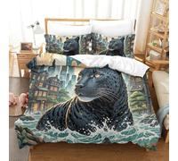 QIAVXZIP Motivo 3D Black Panther Stalking Night 3 Pezzi Set Di Biancheria Da Letto Animal in Microfibra Morbida E Leggera Con 2 Federe Con Cerniera Facile Da Pulire Super King（260x220cm）