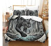QIAVXZIP Motivo 3D Black Panther Stalking Night 3 Pezzi Set Di Biancheria Da Letto Animal in Microfibra Morbido E Accogliente Ipoallergenica Con Cerniera Lavabile in Lavatrice King（220x240cm）