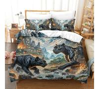 QIAVXZIP Motivo 3D Black Panther Stalking Night 3 Pezzi Set Di Biancheria Da Letto Animal in Microfibra Morbido E Accogliente Ipoallergenica Con Cerniera Lavabile in Lavatrice King（220x240cm）