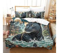 QIAVXZIP Motivo 3D Black Panther Stalking Night 3 Pezzi Set Di Biancheria Da Letto Animal in Microfibra Morbido E Accogliente Con 2 Federe Chiusura A Cerniera Lavabile in Lavatrice Double（200x200cm）