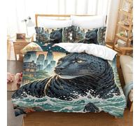 QIAVXZIP Motivo 3D Black Panther Stalking Night 3 Pezzi Set Lenzuola Letto Animal in Microfibra Leggero E Traspirante Ipoallergenica Chiusura A Cerniera Facile Da Pulire Single（140x200cm）