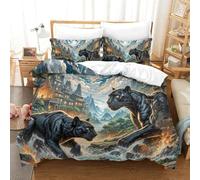 QIAVXZIP Motivo 3D Black Panther Stalking Night 3 Pezzi Set Lenzuola Letto Animal in Microfibra Leggero E Traspirante Ipoallergenica Chiusura A Cerniera Facile Da Pulire Super King（260x220cm）