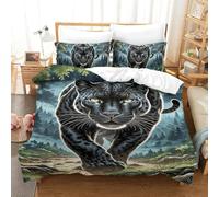 QIAVXZIP Motivo 3D Black Panther Stalking Night 3 Pezzi Set Lenzuola Letto Animal in Microfibra Leggero E Traspirante Ipoallergenica Con Cerniera Lavabile in Lavatrice Single（140x200cm）