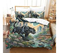 QIAVXZIP Motivo 3D Black Panther Stalking Night 3 Pezzi Set Lenzuola Letto Animal in Microfibra Morbida E Leggera Ipoallergenica Con Cerniera Facile Da Pulire Double（200x200cm）
