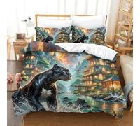 QIAVXZIP Motivo 3D Black Panther Stalking Night 3 Pezzi Set Lenzuola Letto Animal in Microfibra Morbido E Accogliente Ipoallergenica Chiusura A Cerniera Facile Da Pulire Super King（260x220cm）