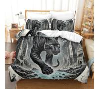 QIAVXZIP Motivo 3D Black Panther Stalking Night 3 Pezzi Set Lenzuola Letto Animal in Microfibra Morbida E Leggera Con 2 Federe Con Cerniera Facile Da Pulire Super King（260x220cm）