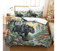 QIAVXZIP Motivo 3D Black Panther Stalking Night 3 Pezzi Set Lenzuola Letto Animal in Microfibra Morbida E Leggera Con 2 Federe Con Cerniera Facile Da Pulire Super King（260x220cm）