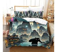 QIAVXZIP Motivo 3D Black Panther Stalking Night 3 Pezzi Set Lenzuola Letto Animal in Microfibra Morbida E Leggera Ipoallergenica Con Cerniera Facile Da Pulire Single（140x200cm）
