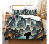 QIAVXZIP Motivo 3D Black Panther Stalking Night 3 Pezzi Set Lenzuola Letto Animal in Microfibra Morbida E Leggera Con 2 Federe Con Cerniera Facile Da Pulire King（220x240cm）