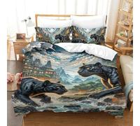 QIAVXZIP Motivo 3D Black Panther Stalking Night 3 Pezzi Set Lenzuola Letto Animal in Microfibra Morbido E Accogliente Ipoallergenica Con Cerniera Facile Da Pulire Single（140x200cm）