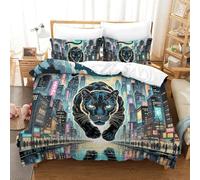 QIAVXZIP Motivo 3D Black Panther Stalking Night 3 Pezzi Set Lenzuola Letto Animal in Microfibra Morbido E Accogliente Ipoallergenica Con Cerniera Lavabile in Lavatrice King（220x240cm）