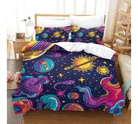 QIAVXZIP Motivo 3D Celestial Body 3 Pezzi Set Lenzuola Letto in Microfibra Leggero E Traspirante Con 2 Federe Chiusura A Cerniera Facile Da Pulire Double（200x200cm）