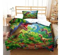 QIAVXZIP Motivo 3D Dinosaur 2 Pezzi Set Lenzuola Letto Animal in Microfibra Leggero E Traspirante Ipoallergenica Chiusura A Cerniera Lavabile in Lavatrice Single（135x200cm）