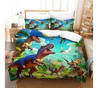 QIAVXZIP Motivo 3D Dinosaur 3 Pezzi Set Di Biancheria Da Letto Animal in Microfibra Morbida E Leggera Con 2 Federe Chiusura A Cerniera Facile Da Pulire Single（140x200cm）