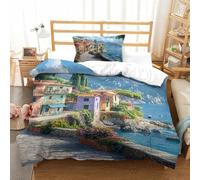 QIAVXZIP Motivo 3D Lake Como 2 Pezzi Set Lenzuola Letto in Microfibra Morbido E Accogliente Ipoallergenica Con Cerniera Lavabile in Lavatrice Single（135x200cm）