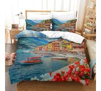 QIAVXZIP Motivo 3D Lake Como 3 Pezzi Set Di Biancheria Da Letto in Microfibra Leggero E Traspirante Ipoallergenica Chiusura A Cerniera Lavabile in Lavatrice Double（200x200cm）