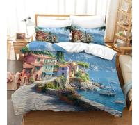 QIAVXZIP Motivo 3D Lake Como 3 Pezzi Set Di Biancheria Da Letto in Microfibra Morbida E Leggera Con 2 Federe Chiusura A Cerniera Facile Da Pulire Double（200x200cm）