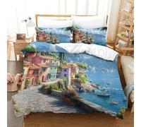 QIAVXZIP Motivo 3D Lake Como 3 Pezzi Set Di Biancheria Da Letto in Microfibra Morbido E Accogliente Ipoallergenica Chiusura A Cerniera Facile Da Pulire Super King（260x220cm）