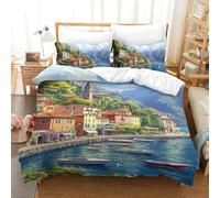 QIAVXZIP Motivo 3D Lake Como 3 Pezzi Set Di Biancheria Da Letto in Microfibra Morbido E Accogliente Ipoallergenica Con Cerniera Lavabile in Lavatrice Single（140x200cm）