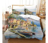 QIAVXZIP Motivo 3D Lake Como 3 Pezzi Set Di Biancheria Da Letto in Microfibra Morbido E Accogliente Con 2 Federe Con Cerniera Facile Da Pulire Double（200x200cm）