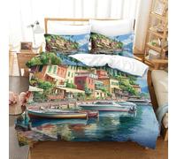 QIAVXZIP Motivo 3D Lake Como 3 Pezzi Set Di Biancheria Da Letto in Microfibra Morbido E Accogliente Ipoallergenica Con Cerniera Facile Da Pulire Double（200x200cm）