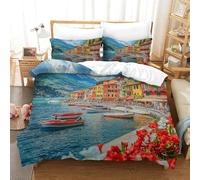 QIAVXZIP Motivo 3D Lake Como 3 Pezzi Set Lenzuola Letto in Microfibra Morbida E Leggera Con 2 Federe Con Cerniera Lavabile in Lavatrice King（220x240cm）